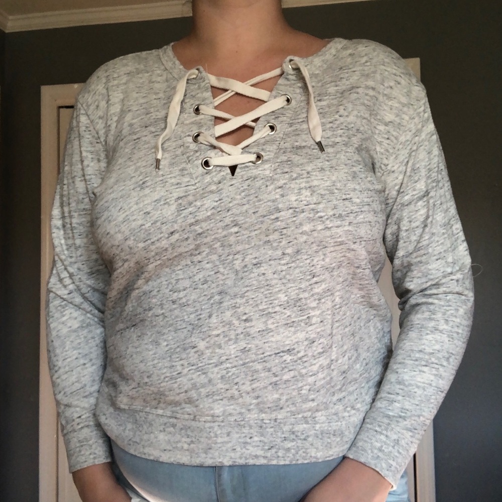 Heathered Gray Lace Up Front Sweatshirt
